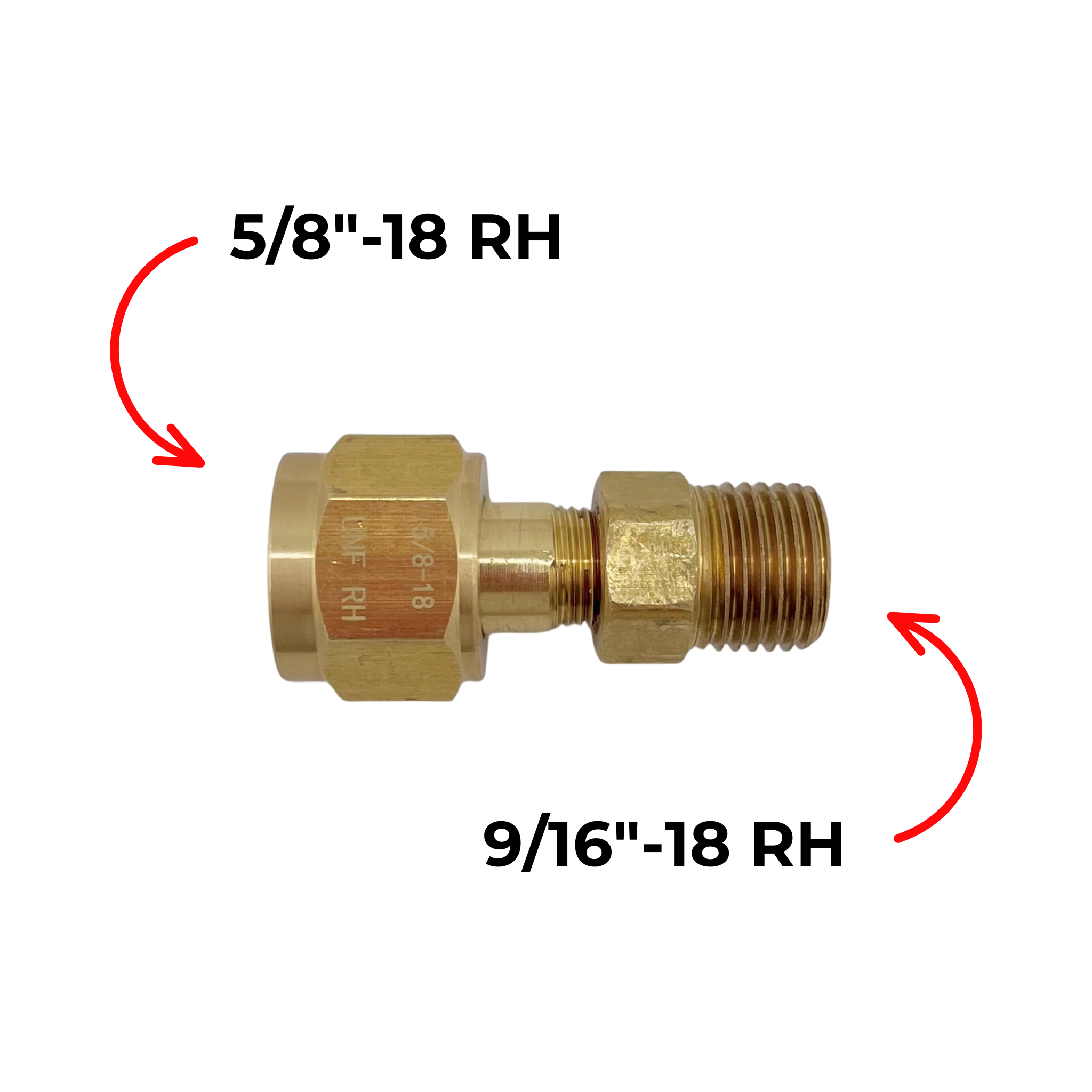 Adaptor 5/8"-18 RH nut to 9/16"-18 RH male