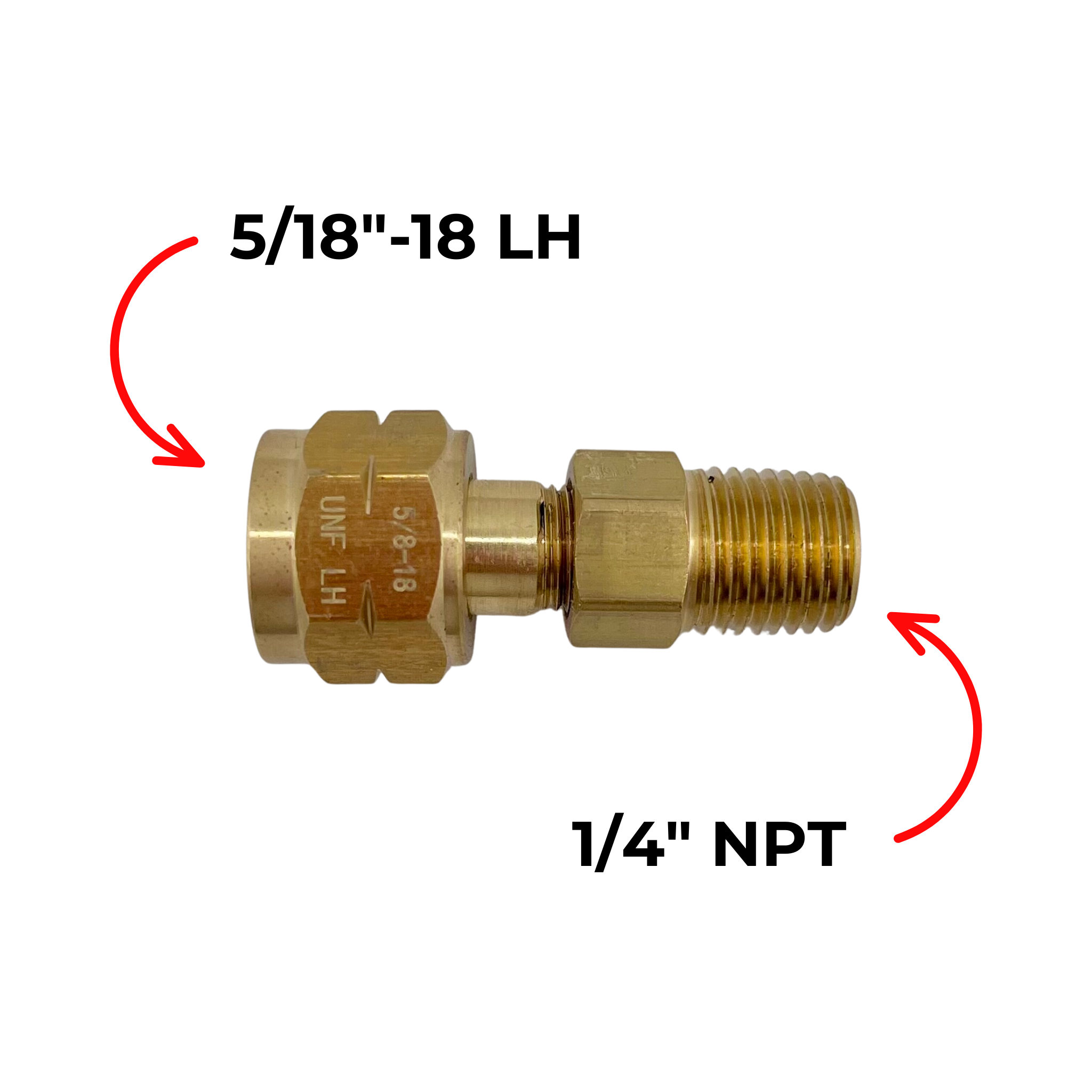 Adaptor 5/8"-18 LH nut to 1/4" NPT