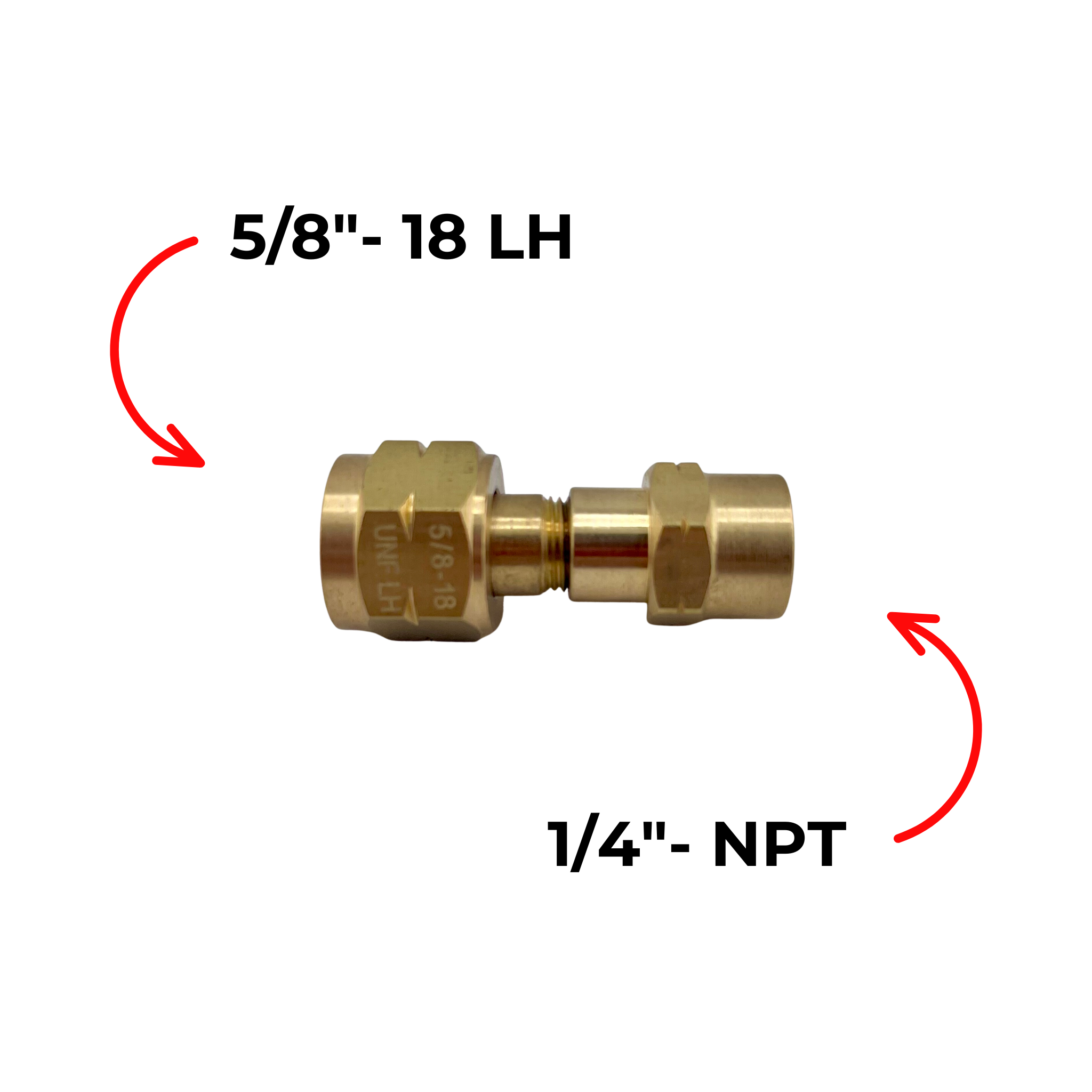 Adaptor, 5/8"-18 LH nut to ¼" NPT female