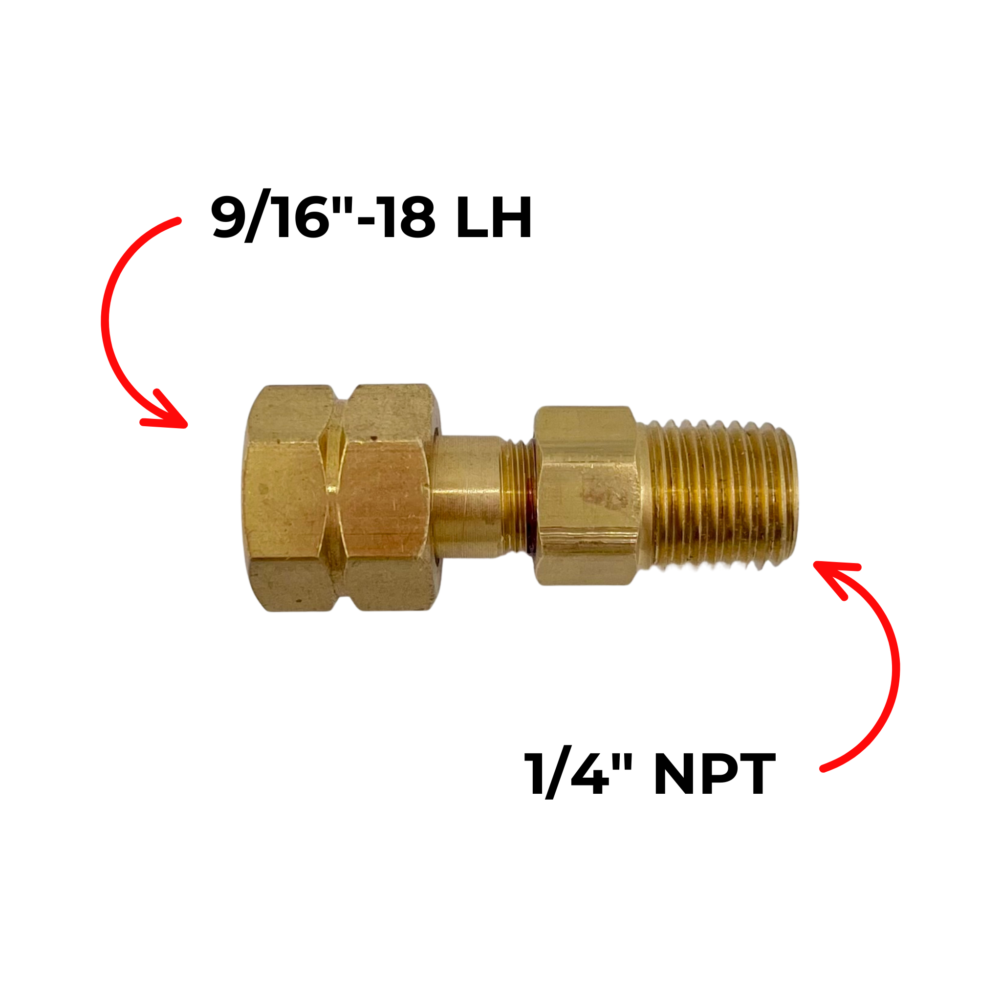 Adaptor 9/16"-18 LH nut to 1/4" NPT