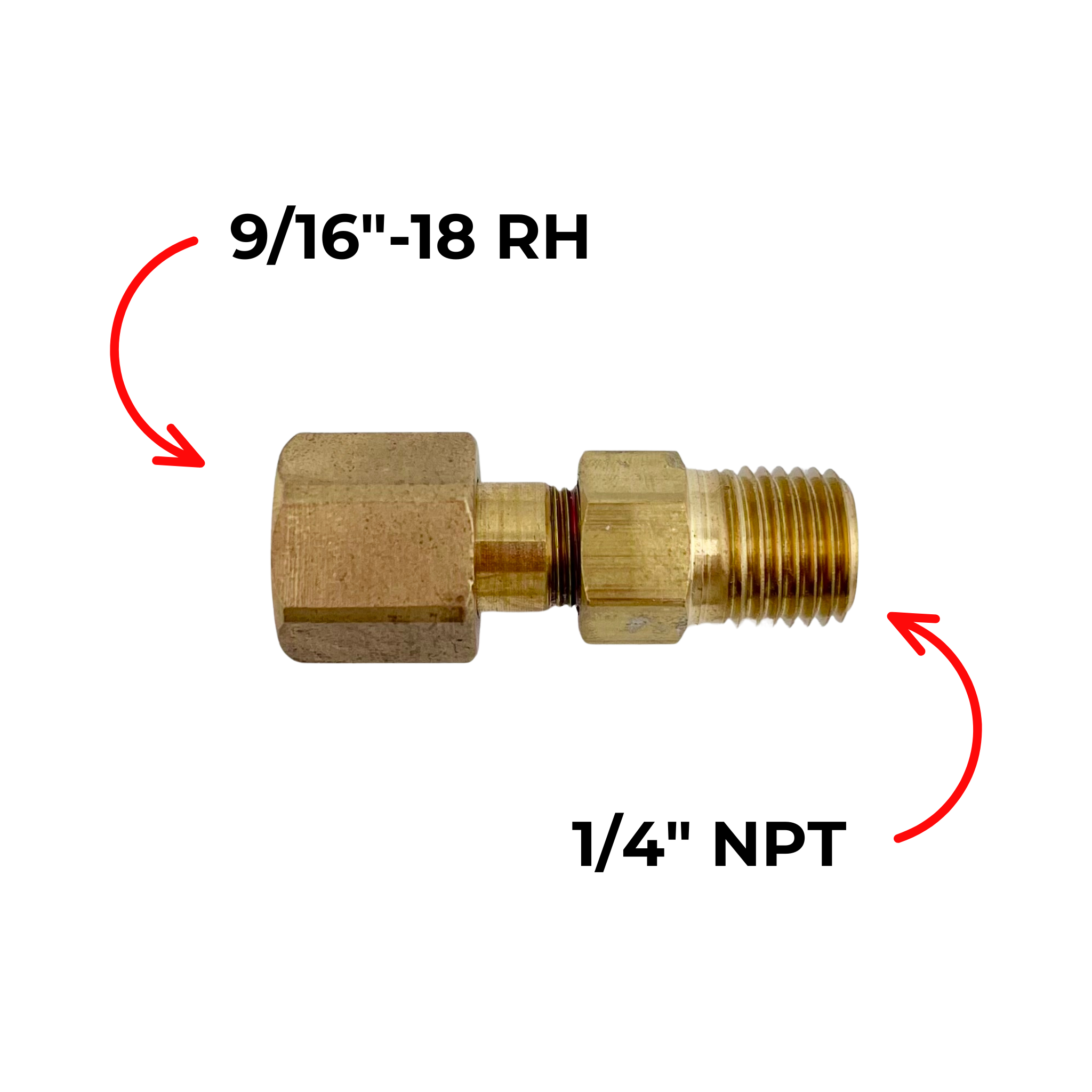Adaptor 9/16"-18 RH nut to 1/4" NPT