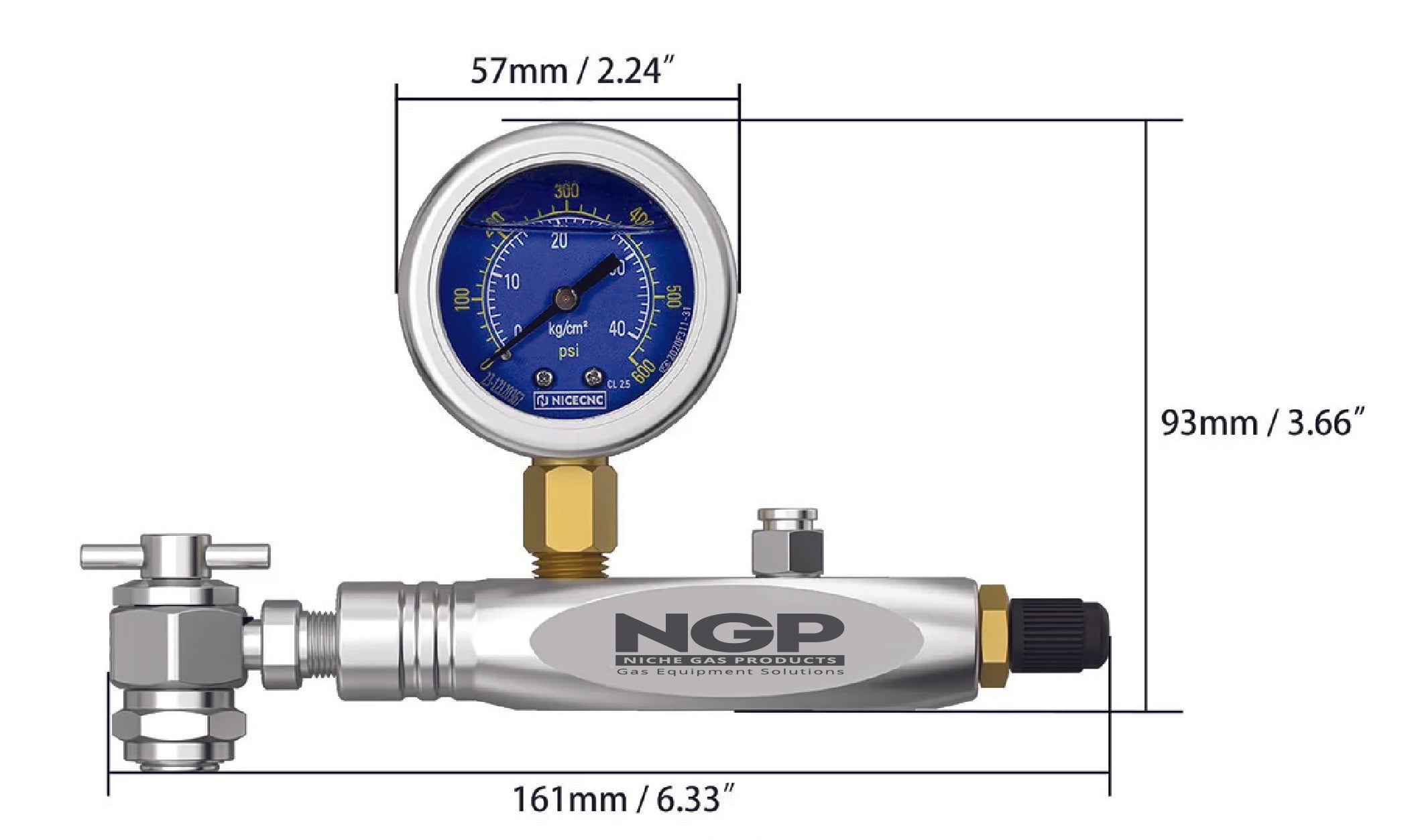 600PSI No Loss Chuck Nitrogen Filling Tool with handle, gauge & purge