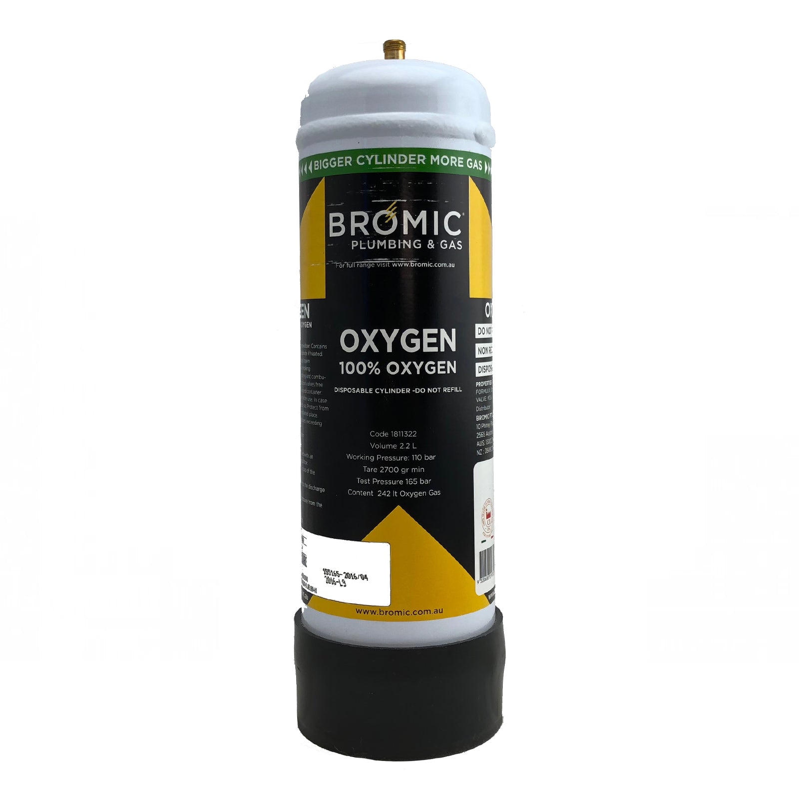 Disposable Gas Cylinder - Oxygen. M12