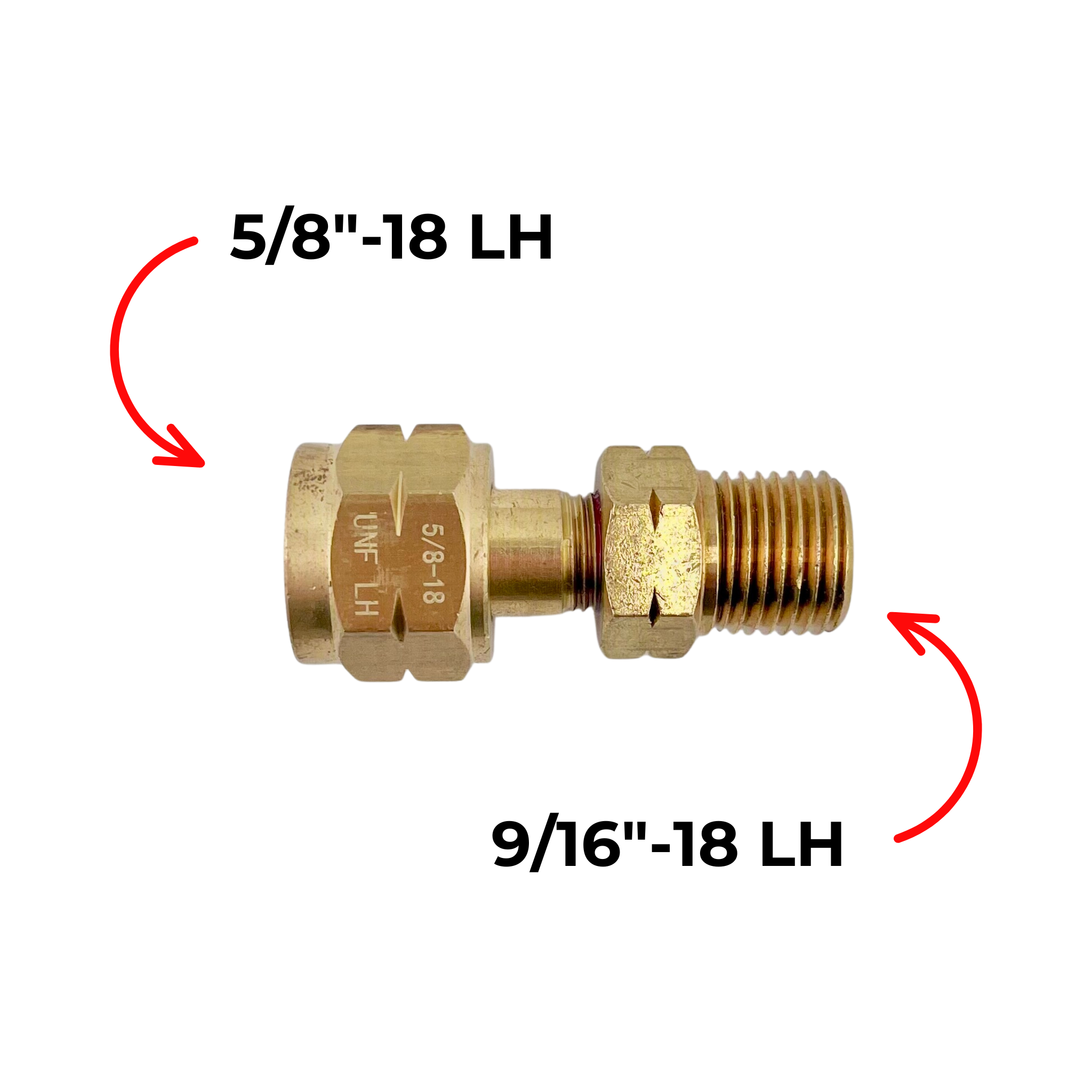 Adaptor 5/8"-18 LH nut to 9/16"-18 LH male