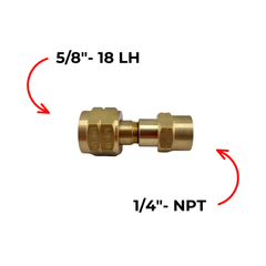 Adaptor, 5/8"-18 LH nut to ¼" NPT female